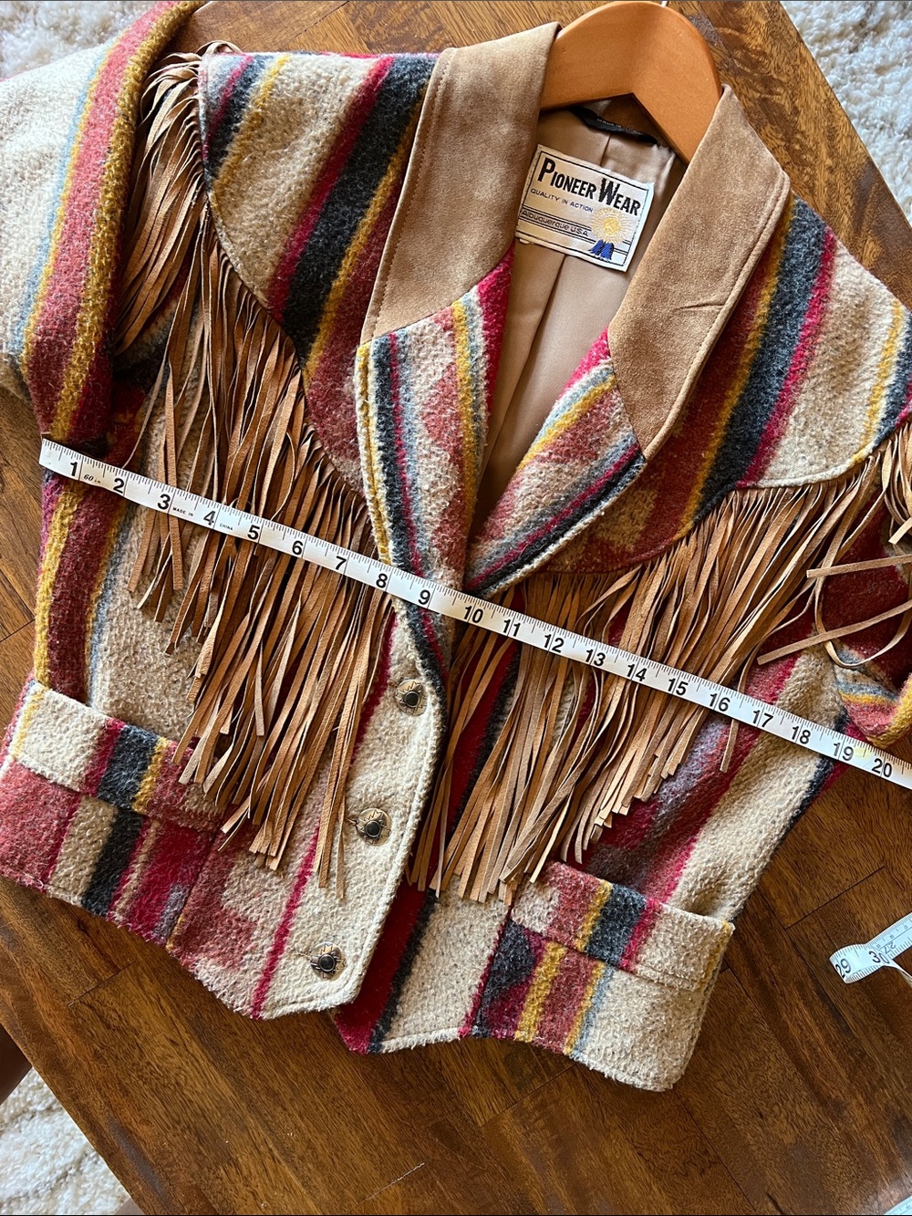 PIONEER WEAR Brown & Red Striped Fringe Western Vintage Jacket - Picture 12 of 12